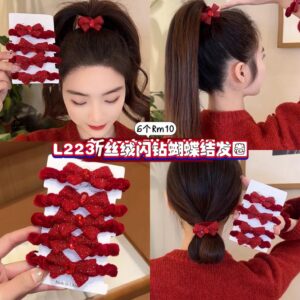 L223 丝绒闪钻蝴蝶结发圈 (6个)