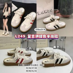 L249 复古拼接色半拖鞋 *黑色