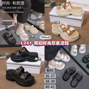 L261 双扣时尚厚底凉鞋 *白色