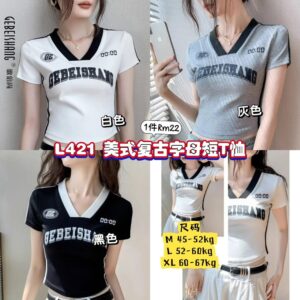 L421 美式复古字母短T恤 *黑色