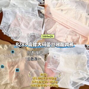 B283 高腰大码蕾丝收腹内裤 （3色各1）