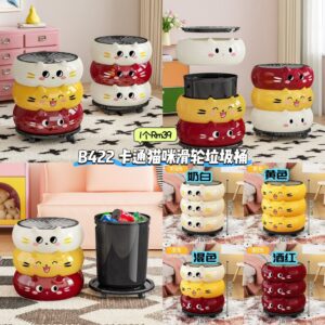 B422 卡通猫咪滑轮垃圾桶