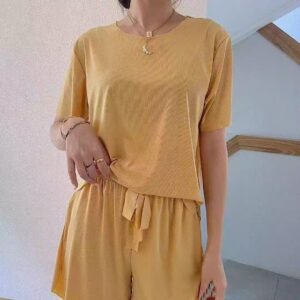 冰丝睡衣套装（黄色）