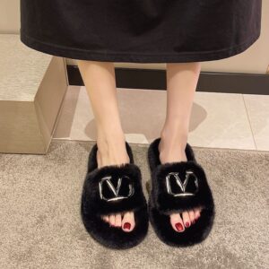 A441 毛绒厚底居家拖鞋（黑-35码）