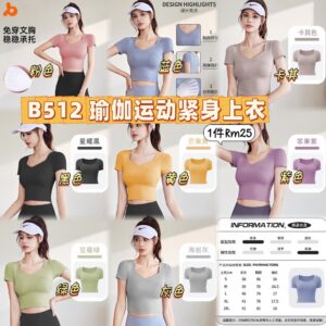 B512 瑜伽运动紧身上衣 (紫色-2XL)