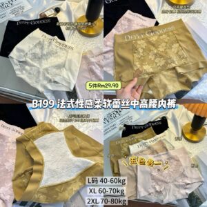 B199 法式性感柔软蕾丝中高腰内裤 (5色各1)