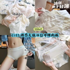 C103 裸感无痕冰丝中腰内裤 (5色各1)