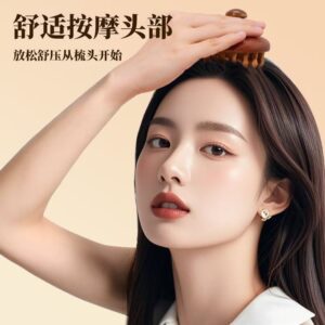 P476檀木圆盘经络按摩梳